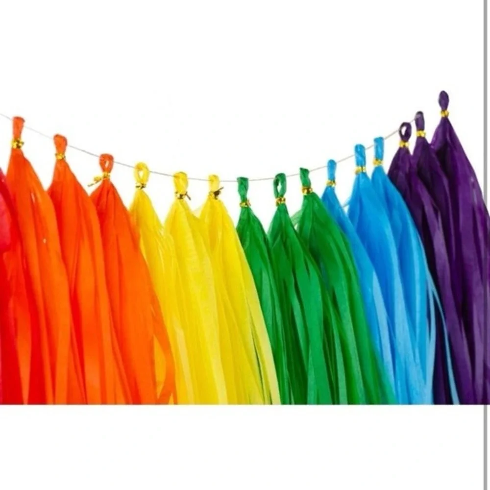 Rainbow Tissue Paper Tassels Colorful Party Tassel Garland Banner Decorations, D